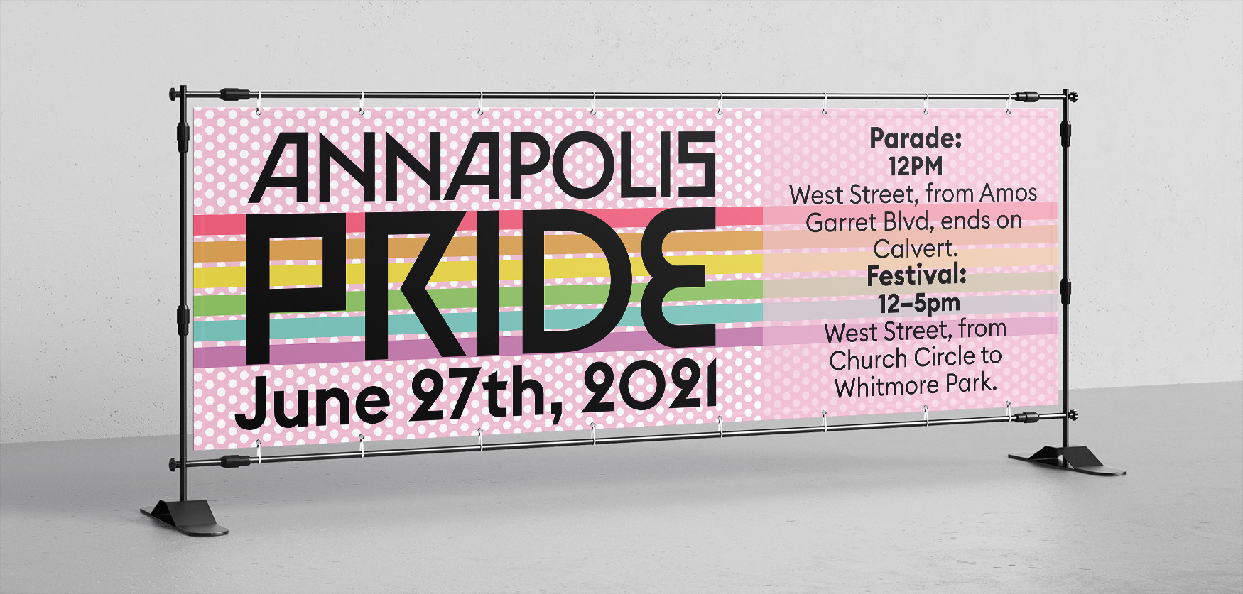 The Annapolis Pride logo, featuring letters with small 'arms' holding tiny pride flags.