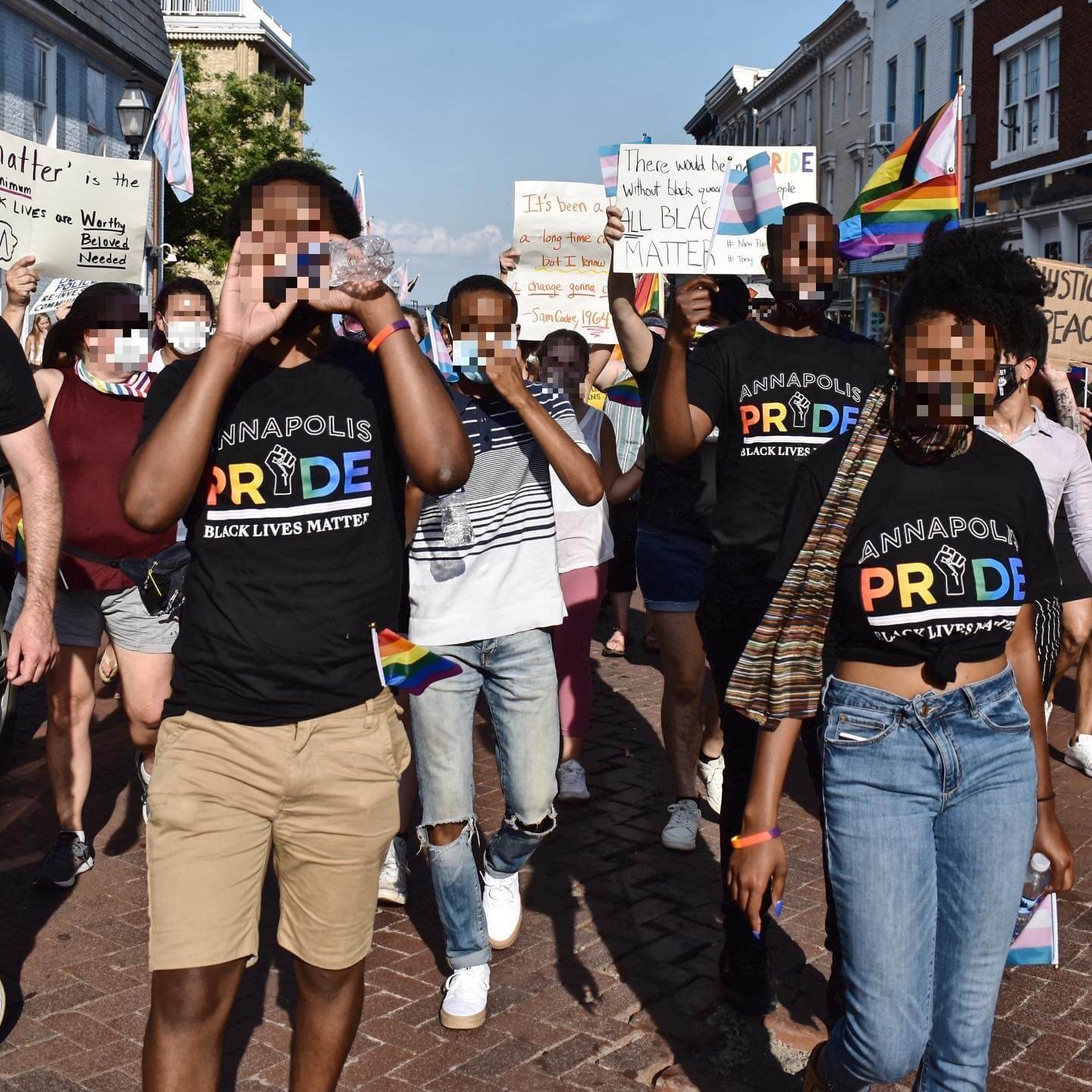 An image of a Black Lives Matter protest in Downtown Annapolis during the summer of 2020. Some participants are wearing a shirt I designed.