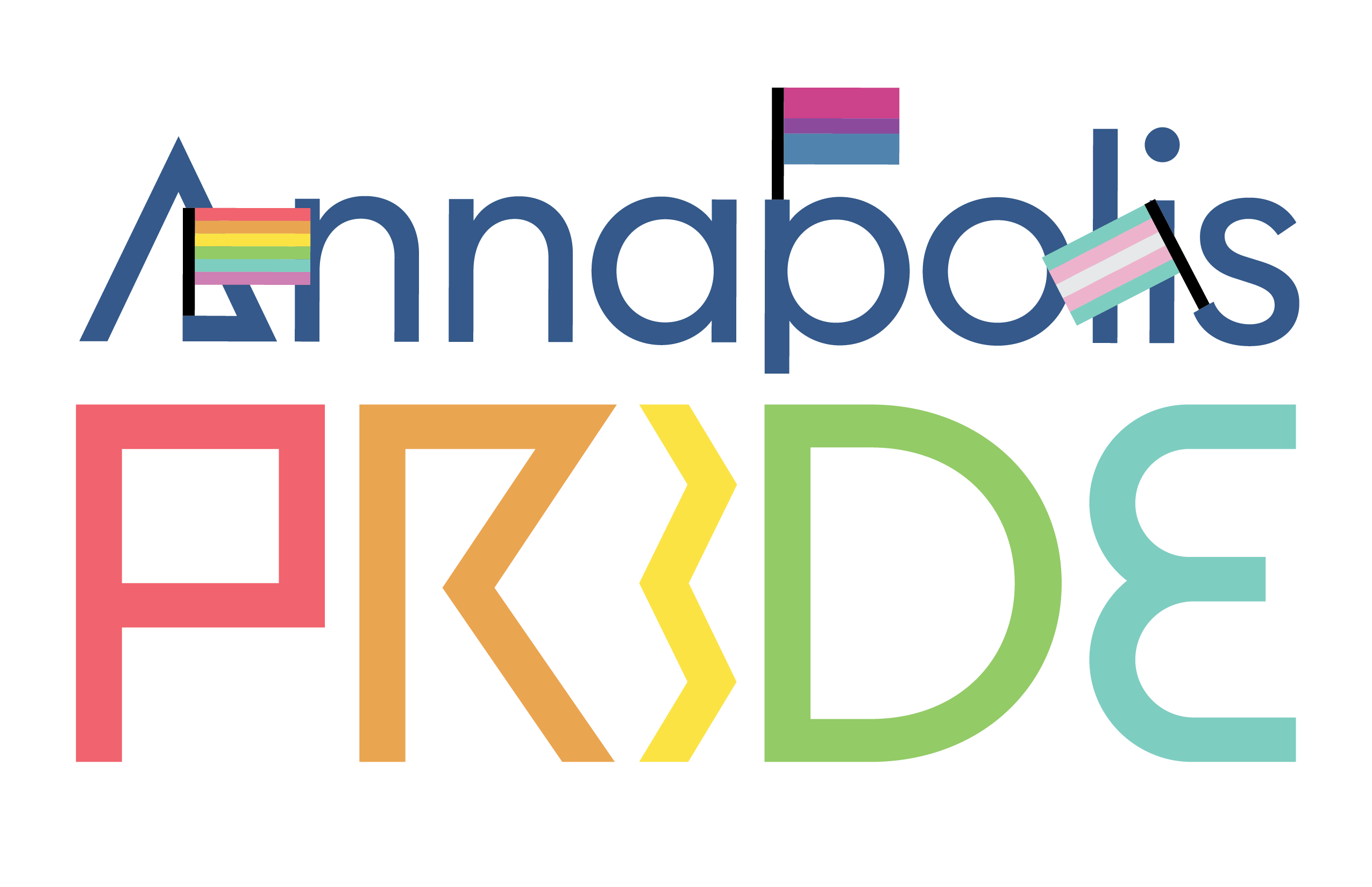 The Annapolis Pride logo, featuring letters with small 'arms' holding tiny pride flags.